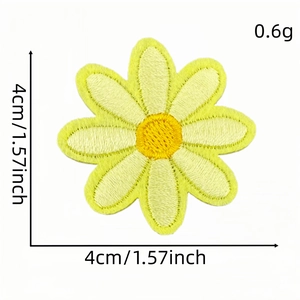 Colorful daisy flower embroidery patch with hot melt adhesive backing measuring 4x4cm