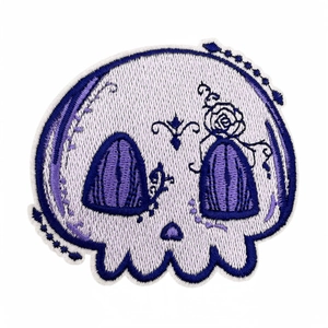 Gothic embroidered skull patch with purple roses for Halloween clothing decoration
