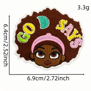 Écusson brodé fille noire avec texte GOD SAYS pour décoration de vêtements 6,9cm