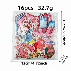 Set of 16 cute pink cartoon bear embroidered patches for DIY clothing decoration