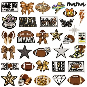 Assorted Football Theme Embroidery Patch For Clothing Leopard Print Mama Mom Letter Iron On Patches Decorative Badge Applique For DIY Jackets Bags Hats