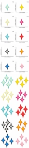 Detailed size specifications for mini colorful star embroidered patches on white background
