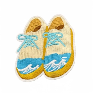 Coastal cowgirl canvas shoes embroidery patch with blue wave patterns for DIY clothing