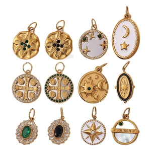 Set di 12 ciondoli vintage francesi a stella marina in acciaio dorato con zirconi