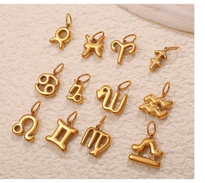 Set di 12 ciondoli segni zodiacali in acciaio inossidabile placcato oro 18K per gioielli