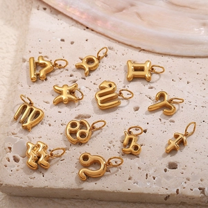 Ciondoli zodiacali in acciaio inossidabile placcato oro 18K su base in pietra naturale