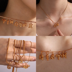 Eleganti collane con ciondolo zodiaco in acciaio inossidabile placcato oro 18K