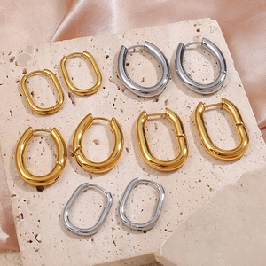 Boucles d'Oreilles Créoles Ovales Minimalistes en Acier Inoxydable Pour Femmes Doré Argenté Boucles d'Oreilles Huggie en U