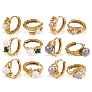 Set of 6 pairs of 18k gold-plated stainless steel earrings with pearls and crystals