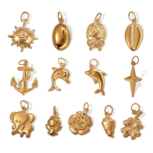 Lot de 13 pendentifs vintage en acier inoxydable doré avec formes soleil et trèfle pour DIY