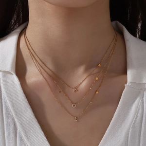 Three-layer 18K gold plated heart necklace with shimmering A, O, L letter pendants