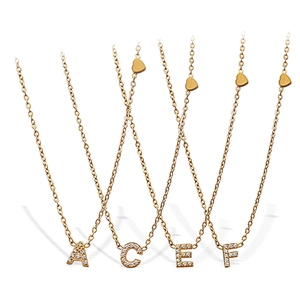 18K gold plated stainless steel letter necklaces A C E F with zircon heart pendants
