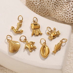 Golden 18K plated stainless steel sea themed charms set including turtle and anchor