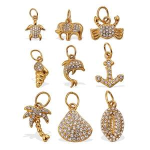 Set of 9 gold-plated ocean-themed nautical pendants with sparkling crystal rhinestones