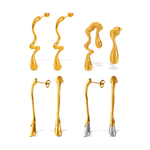 Lot de boucles d'oreilles minimalistes en acier inoxydable plaqué or 18 carats de forme goutte