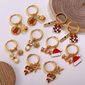 Christmas themed earrings set with 18K gold plating and colorful festive charms