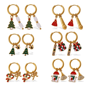 6 pairs of 18K gold plated Christmas earrings with enamel tree and snowman charms