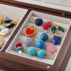 Colorful natural stone heart pendants with 18K gold plating for DIY beach jewelry