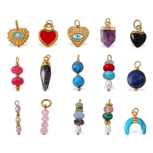 DIY 18K gold plated pendants with natural stone hearts and bohemian evil eye charms