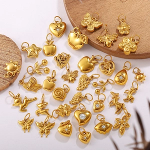 Pendentif en Acier Inoxydable Plaqué Or 18K Mini DIY Papillon Cœur Fruit Animal Strass Charmes Bijoux Pour Femmes