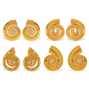 Retro threaded 18K gold plated stainless steel earrings set with pearls and crystals