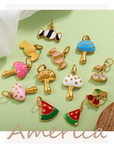 Colorful DIY charms set including mushroom candy and watermelon with 18K gold plating