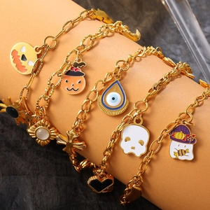 Halloween Spook Pompoen Schedel Hanger Armband Roestvrij Staal Verguld Emaille Boze Oog Bedeltjes Voor Vrouwen Feest Sieraden