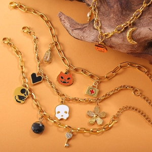 18K vergulde roestvrijstalen Halloween armbanden met geest- en pompoenhangers