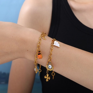 Halloween bedelarmband met 18K goudlaagje, spook, pompoen en boze oog hangers