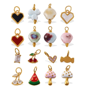 Set of 16 colorful DIY charms including hearts and fruits with 18K gold plated finish