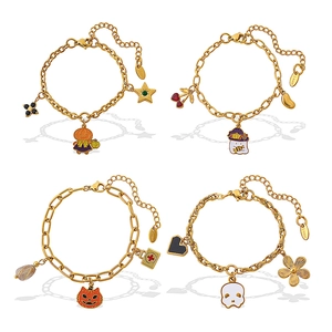 18K vergulde roestvrijstalen Halloween-armbanden met geest- en pompoenhangers