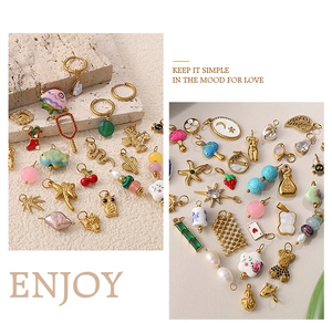 Détails de pendentifs DIY en acier inoxydable doré 18K avec émail coloré et perles