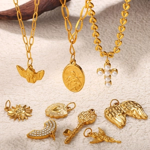 Vintage 18K gold plated stainless steel ocean style key heart pendants and necklaces