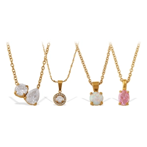 Chic 18K gold plated stainless steel necklaces with zircon and opal pendants