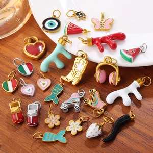 Stainless Steel Colorful Enamel Charms Pendants DIY Jewelry Making Evil Eye Heart Butterfly Strawberry Cowgirl Boot Pendant Collection