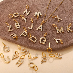 Elegant 18K gold plated stainless steel initial pendants with shimmering crystal zircons