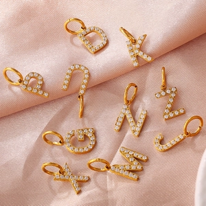 18K gold plated stainless steel letter pendants with sparkling white zircon stones