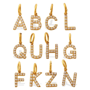 18K gold plated stainless steel initial pendants with sparkling CZ crystals in grid layout