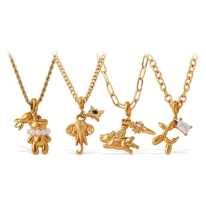 Chic gold-plated animal necklaces with teddy bear, elephant, and balloon dog pendants