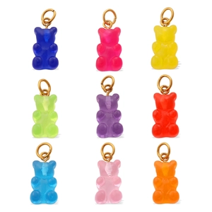 Colorful resin bear pendants in nine vibrant shades with secure gold-tone metal loops