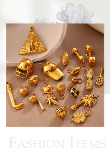 Detailed collection of vintage gold DIY charms featuring sports and nature themes