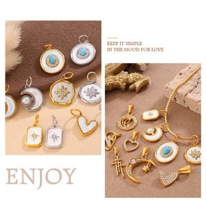 Details von luxuriösen DIY-Charms mit Perlmutt und Türkis in Gold und Silber