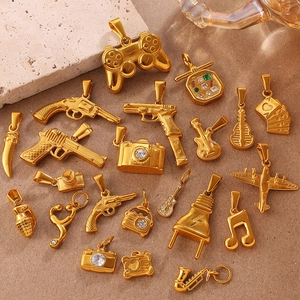 Ciondolo Hip Hop Punk in Acciaio Inossidabile per Creazione Gioielli Fai-da-te Pistola Fotocamera Strumento Strass Oro Argento Uomo Donna