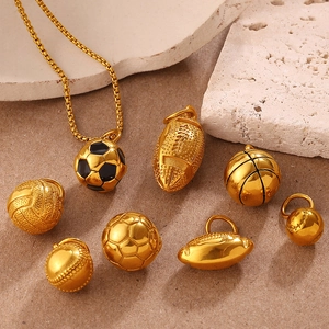 Golden sports-themed charms featuring football and basketball with fine metal textures