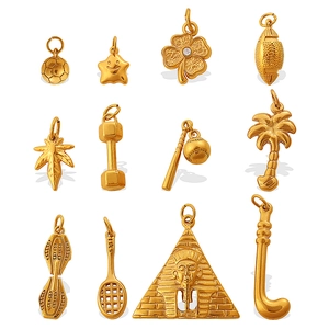 Golden vintage sports and nature charms collection for DIY bracelets and necklaces