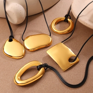 Collar de Pendiente Geométrico Minimalista de Acero Inoxidable Cordón Negro Ajustable Cadena Larga de Moda Joyería para Mujer