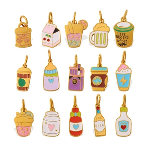 Set van 15 kleurrijke emaille bedeltjes met koffie- en melkontwerpen voor DIY-sieraden maken