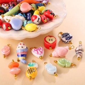 Handmade colorful ceramic charms for DIY jewelry making in various cute cartoon shapes