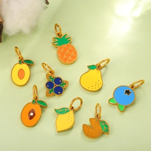 Colorful fruit enamel pendants set with golden loops for DIY jewelry making