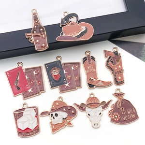 Detail of Wild West themed enamel skull and cowboy charms for DIY jewelry making